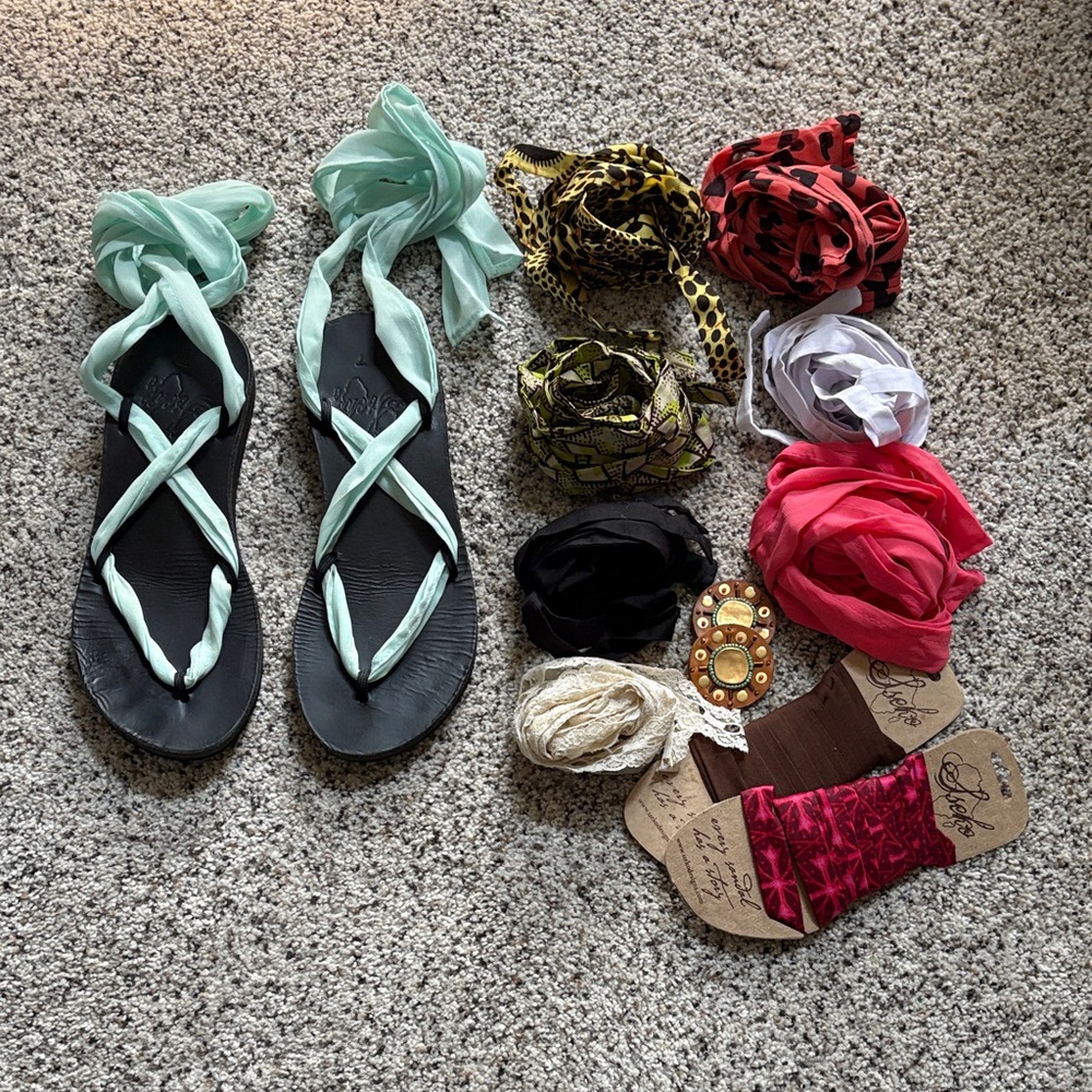 Sseko Black Sandals with Multi-Color Wraps